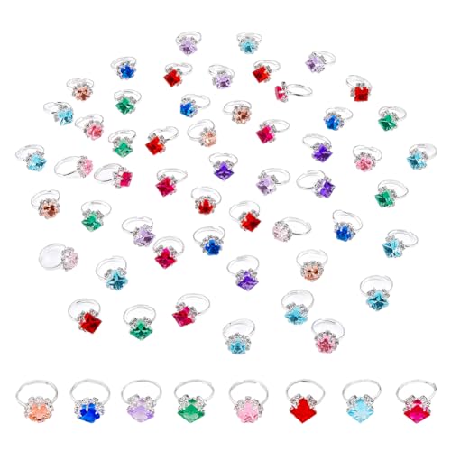UNICRAFTALE 50 Stück Bunter Kristall Fingerring Verstellbares Ringset Prinzessinnen Fingerring Süßer Spiel Und Anziehring Strass Ringset Geburtstagsgeschenk Für Frauen Urlaub von UNICRAFTALE