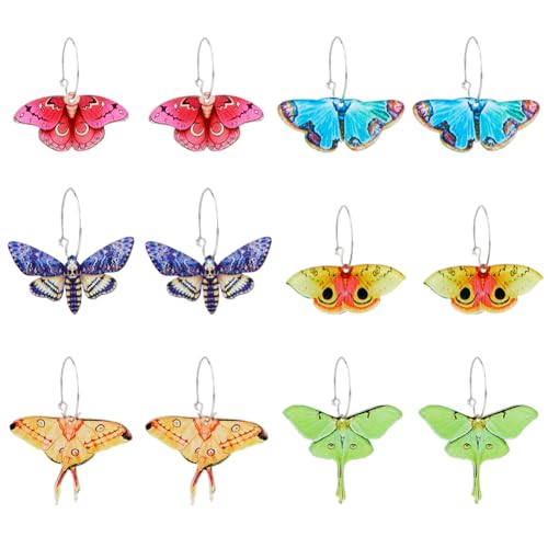 UNICRAFTALE 6 Paar 6 Stile Motten Schmetterling Creolen Acryl Leuchtend Bunte Schmetterlings Ohrringe Baumelnde Tropfenohrringe Tierohr Party Urlaubsschmuck Für Damen von UNICRAFTALE
