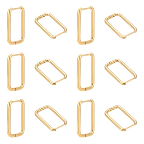 UNICRAFTALE 6 Paar 18K vergoldete Ohrringe für Damen 20mm lange Edelstahl Huggie Creolen minimalistischer Rechteck Ohrring modische viereckige Creolen geometrischer Ohrring für Schmuckherstellung von UNICRAFTALE
