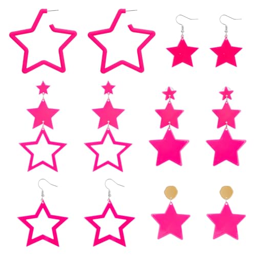 UNICRAFTALE 6 Paar 6 Stile 80s 90s Rosa Stern Ohrringe Modische Stern Ohrstecker Acryl Retro Neon Look Süße Ohrhänger Abendparty Geschenke Für Frauen von UNICRAFTALE