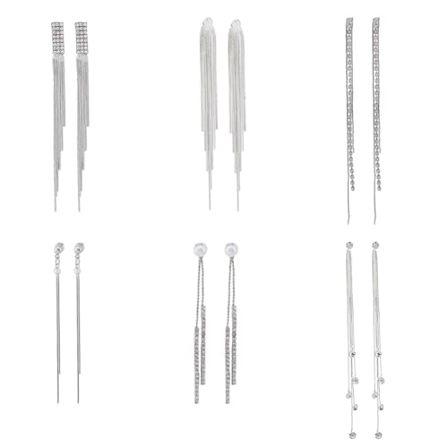 UNICRAFTALE 6 Paar 6 Stile Lange Quasten Ohrringe Lineare Baumelnde Tropfenohrringe Kristall Strass Ohrstecker Fransen Kronleuchter Ohrringe Hochzeits Abschlussball Und Club Schmuck Für Frauen von UNICRAFTALE