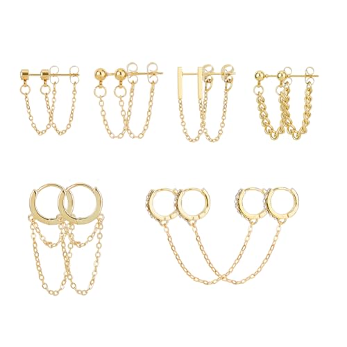 UNICRAFTALE 6 Paar Goldene Kettenohrringe Doppel Piercing Ohrringe Ketten Creolen Quastenkette Tropfenohrringe Kettenohrstecker Minimalistische Baumelnde Ohrringe Schmuck Für Frauen Und Teenager von UNICRAFTALE