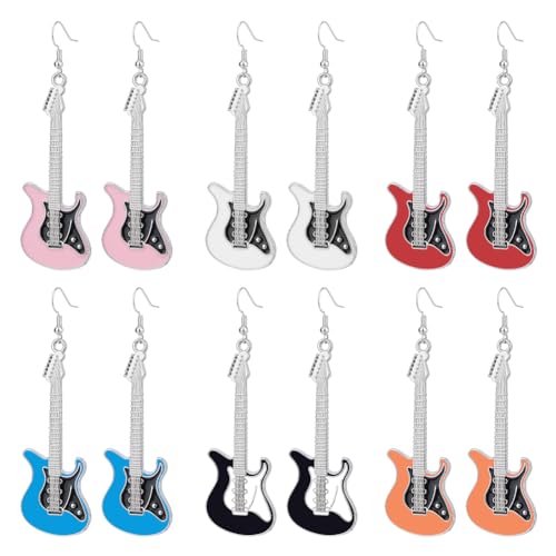 UNICRAFTALE 6 Paar Gitarrenmusik Ohrringe Bass E Gitarren Ohrhänger Punk Instrument Ohrhänger Schmuck Schicke Rockmusikliebhaber Lehrer Sänger Schmuck Geschenke von UNICRAFTALE