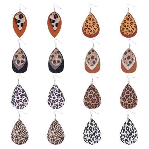 UNICRAFTALE 6 Paar Ohrringe Aus Kunstleder In 6 Stilen Für Damen Blütenblatt Leopardenmuster Tropfenform Baumelnde Ohrringe Aus PU Blatt Leicht Für Weihnachten Strandparty Schmuck Geschenk von UNICRAFTALE