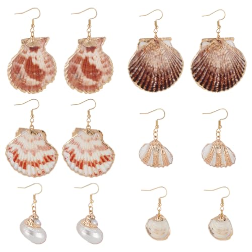 UNICRAFTALE 6 Paar Strand Sommer Muschel Ohrringe Set Für Frauen Boho Tropische Natürliche Jakobsmuschel Muschel Tropfenohrringe Hawaii Ohrringe Urlaubsschmuck Geschenke Für Damen von UNICRAFTALE