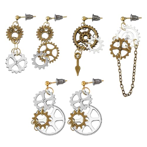 UNICRAFTALE 6 Stück 3 Paar Steampunk Ohrringe Tropfen Ohrring Vintage Uhrwerk Baumelnde Ohrstecker Retro Asymmetrische Ohrringe Damen Ohrstecker Mädchen Weihnachtsgeschenke Für Frauen Und Töchter von UNICRAFTALE