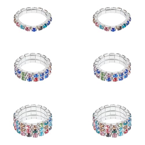 UNICRAFTALE 6 Stück 3 Stile funkelnde Strass stapelbare elastische Ringe Strass Stretchringe bunter Daumen kleiner Ring Mode Kristall stapelbar Diamant elastischer Fingerring für Frauen von UNICRAFTALE