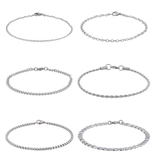 UNICRAFTALE 6 Stück 6 Stile Edelstahl Kettenarmbänder Kubanische Kettengliederarmbänder Metall Figaro Kettenarmbänder Modische Herren Armbänder Gedrehtes Seilarmband Für Sohn Freund Brüder von UNICRAFTALE