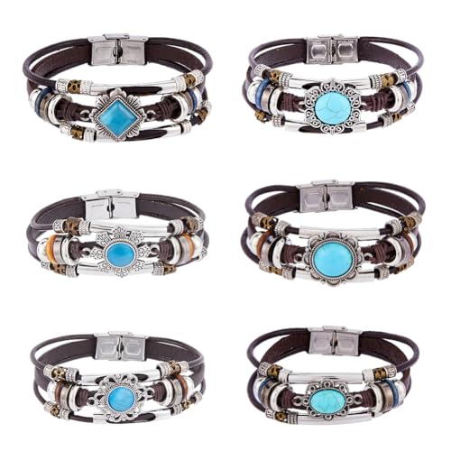 UNICRAFTALE 6 Stück 6 Stile Leder Wickelarmbänder Rindslederseil Dreilagig Boho Armband Set Mit Mehreren Strängen Synthetisches Türkis Armreif Mit Perlen Katzenauge Gothic Armbänder Für Frauen UNICRAFTALE 6 Stück 6 Stile Leder Wickelarmbänder Rindslederseil Dreilagig Boho Armband Set Mit Mehreren Strängen Synthetisches Türkis Armreif Mit Perlen Katzenauge Gothic Armbänder Für Frauen von UNICRAFTALE