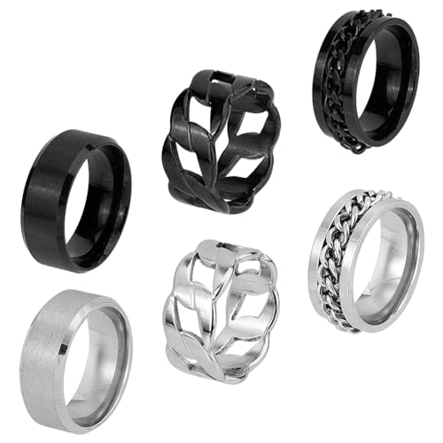 UNICRAFTALE 6 Stück Edelstahl Fidget Anxiety Ring Spinner Ringe Set Schlichter Bandring Gebürsteter Rotierender Kettenring Eheringe Matte Comfort Fingerringe Set Für Männer Frauen von UNICRAFTALE