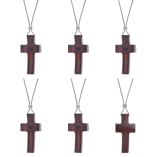 UNICRAFTALE 6 Stück Holzkreuz Halsketten Aus Nylonschnur Mit Kruzifix Anhänger Halsketten Für Männer Und Frauen Kokosnussbraunes Kreuz Zum Aufhängen Im Auto 42cm von UNICRAFTALE