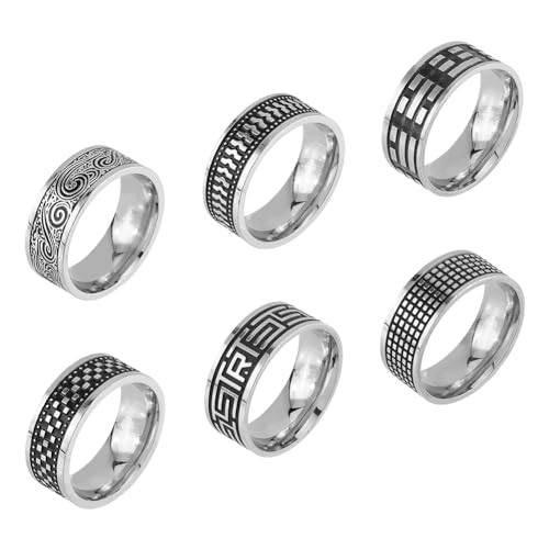 UNICRAFTALE 6 Stück Schlichte Bandringe Titanstahl Fingerringe Für Männer Und Frauen 7.5mm Breite Bandringe Eheringe Zappelringe Unisex Vintage Schlichte Bandringe US Größe 8 1/4 (18.3mm) von UNICRAFTALE