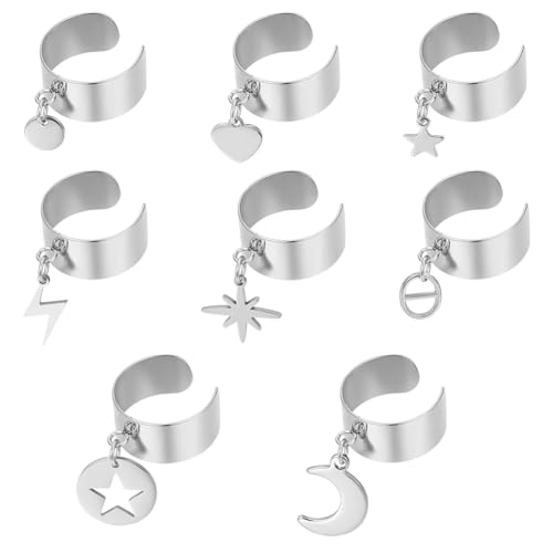 UNICRAFTALE 7 Stück 7 Stile Charm Ring Edelstahl Ring Oval Herz Stern Anhänger Ring Verstellbare Ringe Damen Ring Ring Und Anhänger Offene Manschette Fingerring Komponenten Schmuck Geschenke von UNICRAFTALE