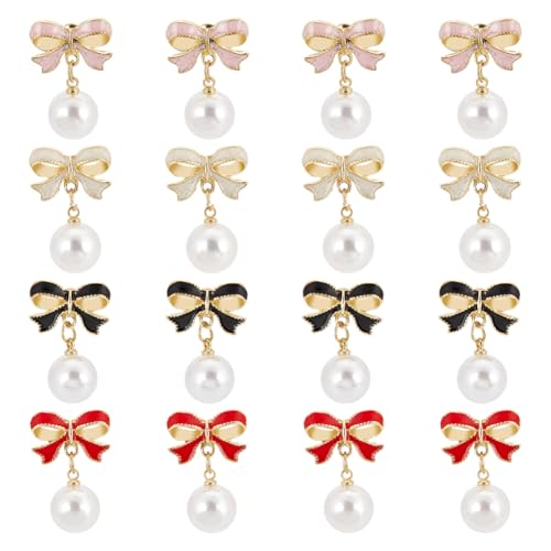 UNICRAFTALE 8 Paar 4 Farben Perlen Schleifen Ohrringe Für Frauen Ohrstecker Mit Schleife Aus Metall Trendige Ohrhänger Für Hochzeit Party Urlaub Geburtstag Schmuck Geschenke von UNICRAFTALE