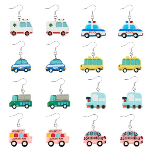 UNICRAFTALE 8 Paar 8 Stile Harz Auto Ohrhänger Schulbus Ohrhänger Cartoon Auto Lustige Ohrringe Hübsche Ohrringe Für Lehrer Studenten Schmuck Geschenke Für Frauen von UNICRAFTALE
