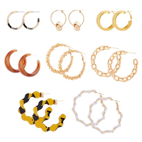 UNICRAFTALE 8 Paar Creolen Retro C Förmige Ohrringe Große Creolen Trendige Klobige Ohrringe Acryl Creolen Baumelnde Ohrringe Modisches Schmuckset Aus Kunstharz Festival Schmuckgeschenke von UNICRAFTALE