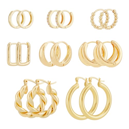 UNICRAFTALE 8 Paar Goldene Creolen Perlen Creolen Kristall Strass Huggie Creolen Huggie Ohrring Geometrische Huggie Ohrringe Eleganter Schmuck Geschenke Für Die Frau von UNICRAFTALE