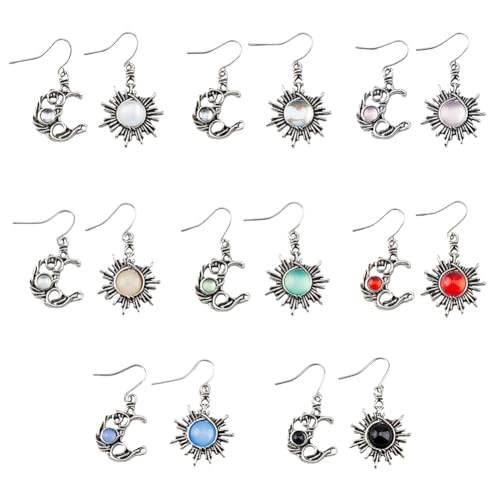 UNICRAFTALE 8 Paar Sonne Und Mond Ohrringe 8 Farben Boho Retro Opal Sonne Und Mond Ohrhänger Vintage Glas Asymmetrische Himmlische Ohrringe Mit Eisenstiften Weihnachtsschmuck Für Damen von UNICRAFTALE