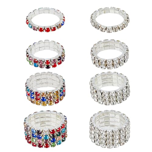 UNICRAFTALE 4 Stil 8 Stück Strass Stretchringe Kristalle Eingelegt Ring Bunt Daumenring Kleiner Finger Modischer Kristall Stapelbare Fingerringe Set Mit Diamanten Elastischer Ring Für Damenschmuck von UNICRAFTALE