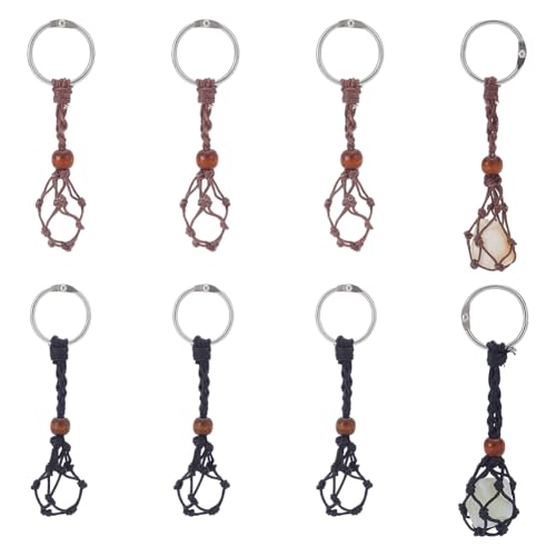 UNICRAFTALE 8 Stück 115mm 2 Farbige Kristallkäfig Schlüsselanhänger Leerer Steinhalter Gewachste Baumwollfäden Makramee Beutel Schlüsselanhänger Verstellbarer Edelstein Schlüsselanhängerhalter von UNICRAFTALE