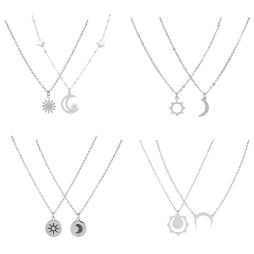 UNICRAFTALE 8 Stück 4 Sets Halskette Mit Sonne Mond Und Stern 304 Halsketten Mit Anhängern Aus Edelstahl Freundschaftskette 45.9cm Halskette Für Fernbeziehungen Für Frauen Freundin Schwester von UNICRAFTALE