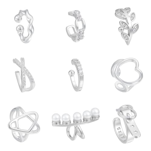 UNICRAFTALE 9 Paar 925 Sterling Silber Ohr Manschetten Für Frauen Ohne Piercing Clip On Knorpelstecker Verstellbare Wickel Ohrringe Schmuck Set von UNICRAFTALE