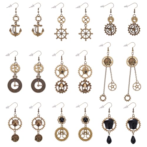 UNICRAFTALE 9 Paar Steampunk Ohrringe Mit Zahnrädern 9 Stile Vintage Dampf Ohrringe Baumelnde Antike Uhrwerk Gemischte Töne Steampunk Zubehör Schmuck Für Frauen Halloween Cosplay von UNICRAFTALE