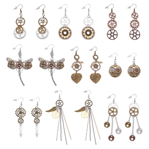 UNICRAFTALE 9 Stil Steampunk Ohrringe Antike Goldene Punk Ohrringe Vintage Silber Uhrwerk Personalisierte Libellen Für Frauen Und Männer Halloween Cosplay Party Schmuck Geschenke von UNICRAFTALE