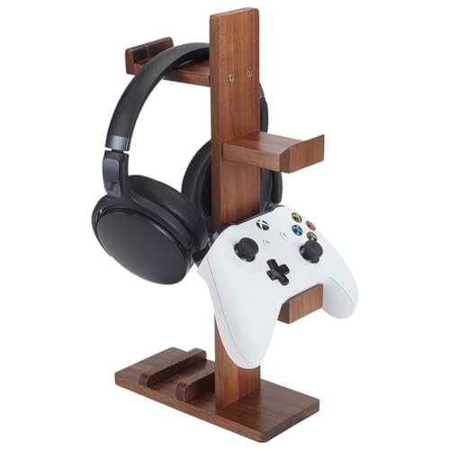 UNICRAFTALE Controller Halter Mit Kopfhörerständer Gaming Controller Ständer Aus Holz Brauner Gamer Controller Halter Für Switch Headset Ständer Mit Aufbewahrungs Organizer Für Spieleliebhaber von UNICRAFTALE