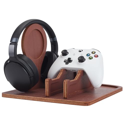 UNICRAFTALE Controller Halter Mit Kopfhörerständer Gaming Controller Ständer Aus Holz Indischrot Gamer Controller Halter Für Switch Headset Ständer Mit Aufbewahrungs Organizer 25x25x18cm von UNICRAFTALE