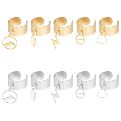 UNICRAFTALE Edelstahl Charm Ring Damenring Gothic Ringe Blatt Blitzschlagschlag Herz Anhänger Ring Verstellbarer Ring Offene Manschette Fingerring Sets Für Urlaubsgeschenke Schmuckring von UNICRAFTALE