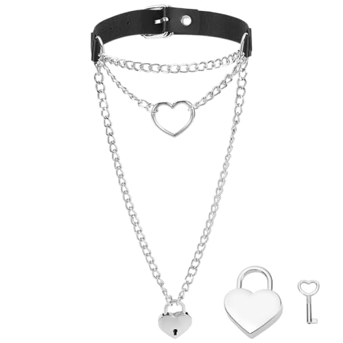 UNICRAFTALE Schwarzes Herz Leder Halsband Für Damen O Ring Schlupfkette Lange Halskette Mit Verstellbarer Schnalle Punk Gothic Schmuckzubehör als Halloween Geschenk UNICRAFTALE Schwarzes Herz Leder Halsband Für Damen O Ring Schlupfkette Lange Halskette Mit Verstellbarer Schnalle Punk Gothic Schmuckzubehör als Halloween Geschenk von UNICRAFTALE