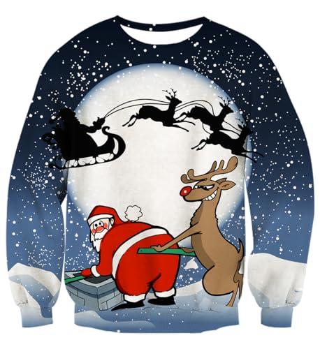 UNIFACO Herren Frohe Weihnachten Pullover Unisex Lustige Hässliche Weihnachtspullover 3D Xmas Weihnachtsmann Sweatshirt Pullover Top S von UNIFACO