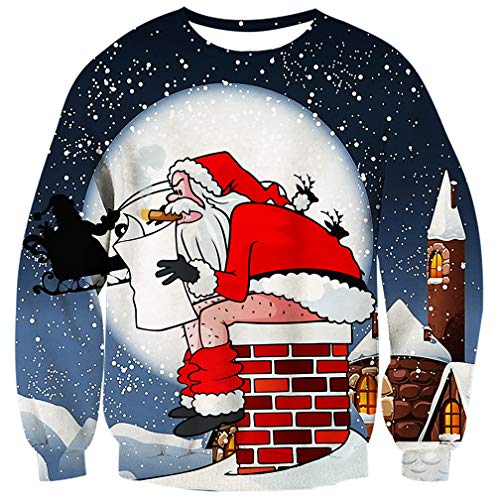 UNIFACO Ugly Weihnachtspullover Damen 3D Druck Herren Weihnachtspulli Lustige Herbst Winter Langarmshirt S von UNIFACO