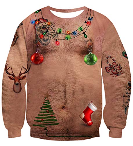 UNIFACO Ugly Weihnachtspullover Damen 3D Druck Herren Weihnachtspulli Lustige Herbst Winter Langarmshirt S von UNIFACO