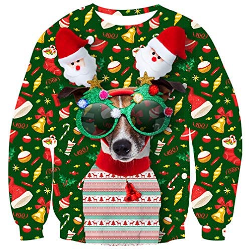 UNIFACO Unisex Hässliche Weihnachtspullover Damen Herren 3D Druck Jumper Lustige Weihnachtspulli Rundhals XXL von UNIFACO