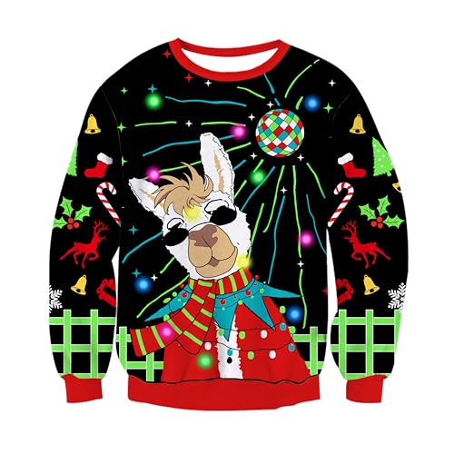 UNIFACO Weihnachtspullover Herren Led Hässlich Weihnachts Pullover Damen Lustig Weihnachtspulli Strickpullover Xmas Hirsch Jumper mit Rundhals M von UNIFACO