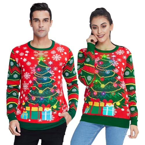 UNIFACO Weihnachtspullover Led Herren Hässlich Weihnachtspulli Lustig Damen Pullover Familie Strickpullover Winterpulli für Christmas mit Rundhals XXL UNIFACO Weihnachtspullover Led Herren Hässlich Weihnachtspulli Lustig Damen Pullover Familie Strickpullover Winterpulli für Christmas mit Rundhals XXL von UNIFACO