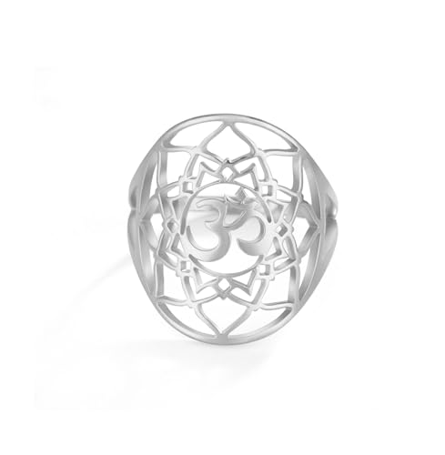 Aum Om Ohm Ring für Frauen Männer Edelstahl Sanskrit-Symbol Om Ring Spiritueller Schmuck Indien Meditation Geschenk (Silber, 8) von UNIFT