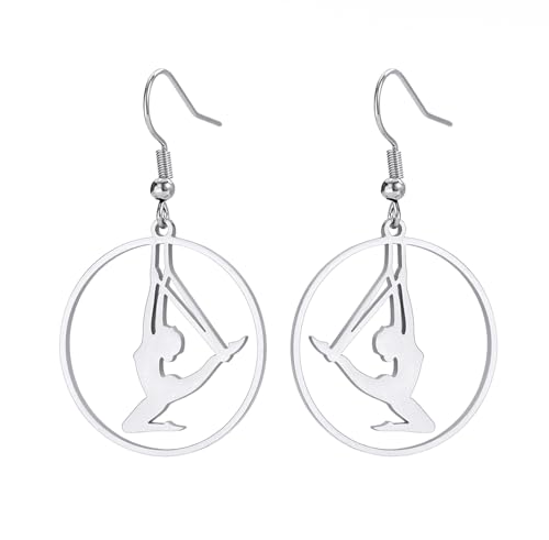 Ballerina Gymnastik Ohrringe für Frauen Edelstahl Elegante Flipping Gymnasts Ballet Dangle Ohrringe Inspirational Schmuck Weihnachtsgeschenke (Silber 5) von UNIFT