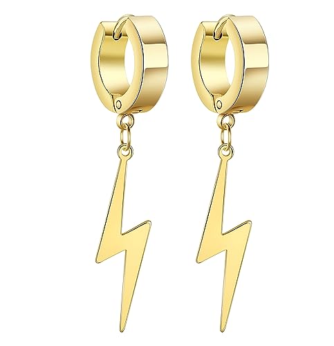 Lightning-Bolt-Ohrringe für Damen und Mädchen, Edelstahl, Charm, Punk, Blitz, baumelnde Creolen, Hip-Hop-Schmuck, Edelstahl, Kein Edelstein von UNIFT