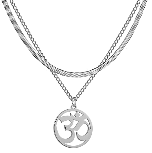 Halskette für Frauen-Aum Om Ohm Sanskrit Symbol Anhänger Perlen Doppelschicht Kette Charm Halskette Hinduismus Yoga Sanskrit personalisierte Amulett zierliche Anhänger Halskette Schmuck (Silber 2) von UNIFT
