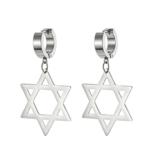 Davidstern Ohrringe für Männer Frauen Edelstahl Punk Style Hexagramm Ohrringe Religiöser Israelischer Schmuck (Silber) von UNIFT