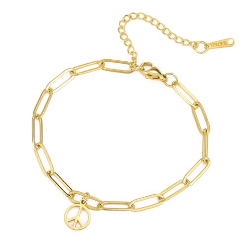 Frieden Zeichen Armband Fußkettchen für Frauen Männer Edelstahl Hippie Frieden Liebe Zeichen Symbol Büroklammer Kette Armbänder Fußkettchen Party Dressing Zubehör für 60er oder 70er Jahre (Gold) von UNIFT
