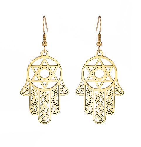 Hamsa Hand der Fatima Ohrringe für Frauen Mädchen Edelstahl stilvolle schicke Hamsa Hand Ohrringe Hamsa Schmuck Geschenk, Edelstahl von UNIFT