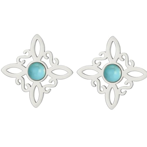 Hexen-Knoten-Ohrringe für Frauen Edelstahl Wiccan Symbol 4-Pointed Celtic Knot mit Saphir Drop Dangle Ohrring Amulett Witchcraft Schmuck (Silber 7) von UNIFT
