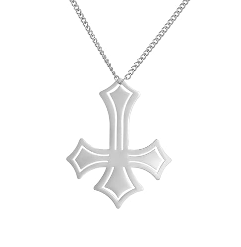Inverted Kreuz Halskette für Männer Frauen Edelstahl Klassische Satanische Symbol St. Peter Upside Down Kreuz Anhänger Halskette Religiöse Schmuck Geschenke (Silber) von UNIFT