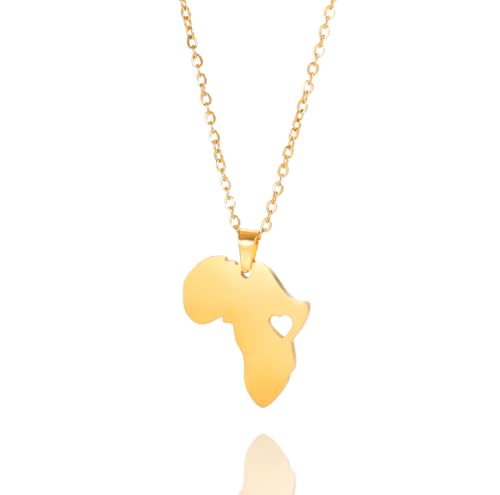 Karte Anhänger Halskette für Frauen Männer Edelstahl Personalisierte Minimalistische Ausgehöhlt Charme Afrika Karte Umriss Anhänger Halsketten Schmuck (Gold 8) von UNIFT
