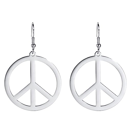 Peace Zeichen Dangle Ohrringe für Frauen Edelstahl Hippie Stil Frieden Geometrische Ohrring Schmuck Zubehör für 60er oder 70er Jahre (Silber) Peace Zeichen Dangle Ohrringe für Frauen Edelstahl Hippie Stil Frieden Geometrische Ohrring Schmuck Zubehör für 60er oder 70er Jahre (Silber) von UNIFT
