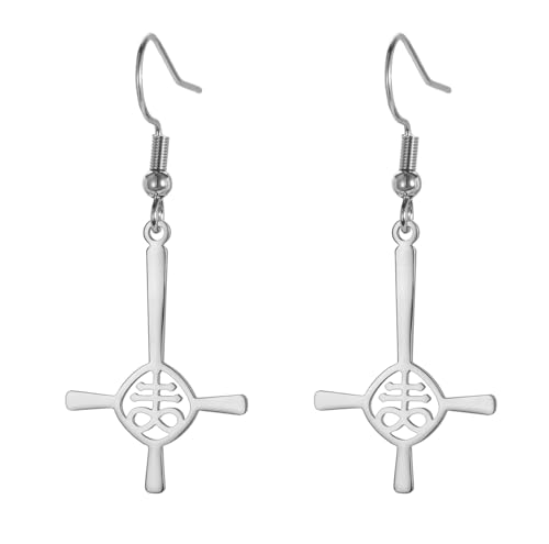 Satanic Leviathan Inverted Cross Ohrringe für Frauen Edelstahl Gothic Kirche des Satans Leviathan Cross Dangle Ohrring religiösen Amulett Schmuck (Silber) von UNIFT